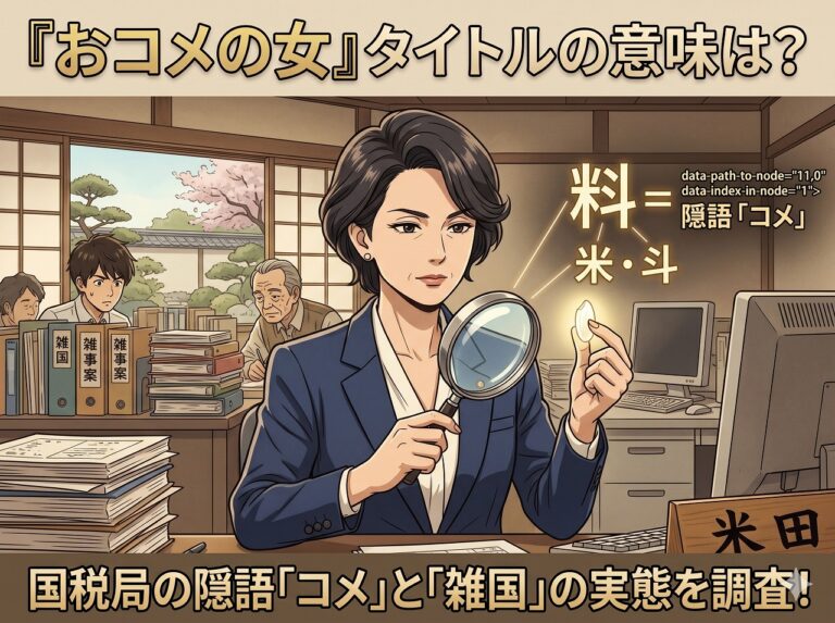 ドラマ『おコメの女』の隠語「コメ」「雑国」の意味を解説するアイキャッチ画像 ※画像はAIで作成したイメージイラストです