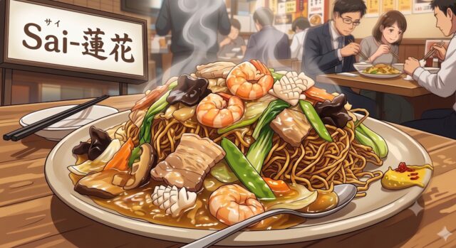 熱々のあんがたっぷり!「サイ Sai - 蓮花」の具だくさん大盛りあんかけ焼きそば
