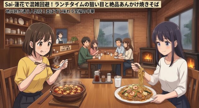 中華店sai蓮花で、あんかけ焼きそばと麻婆豆腐を味わうここみとみやび